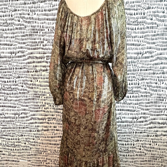 Mes Demoiselles Paris Silk Floral Metallic 'Paturage' Maxi Dress Size FR 38/US M - Picture 8 of 11